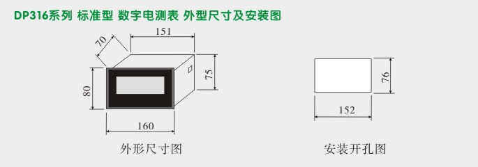 直流电压表,DP316数字电压表,电压表外形尺寸及安装图