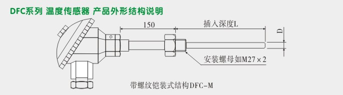 温度传感器,DFCM铠装式温度传感器外形尺寸及安装图