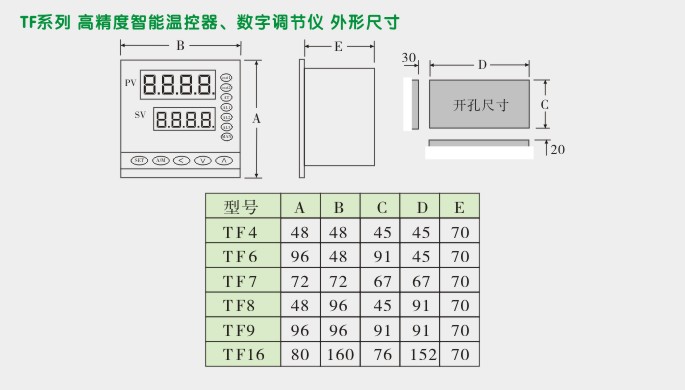 高精度控制器,TF8温度控制器,温控表外形尺寸及安装图