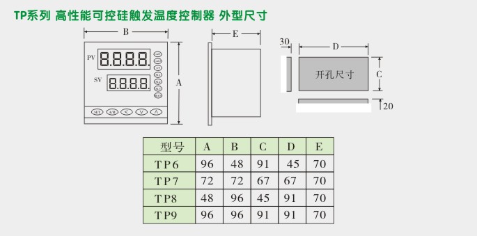 可控硅温度控制器,TP9三相过零触发温控器外形尺寸及安装图